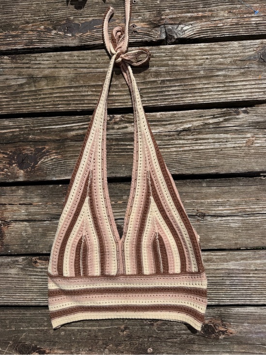 Tops - Handcrafted Striped Knit Top in Cream and Brown